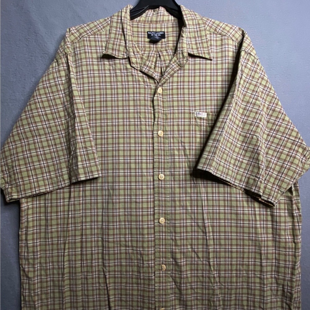 Ralph Lauren Jeans Co. Mens Plaid Short Sleeve Button Down Shirt XL Green Brown - Picture 5 of 9
